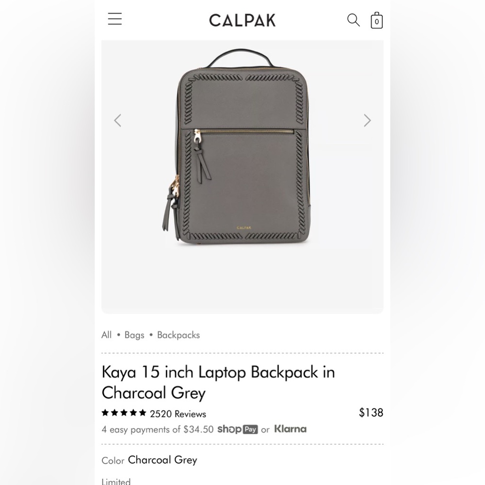 Calpak Grey Laptop Backpack - Like New!